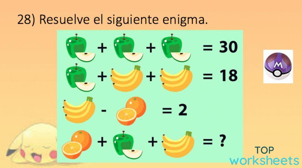 Identifica ¿Cuánto vale cada figura?. Ficha interactiva TopWorksheets