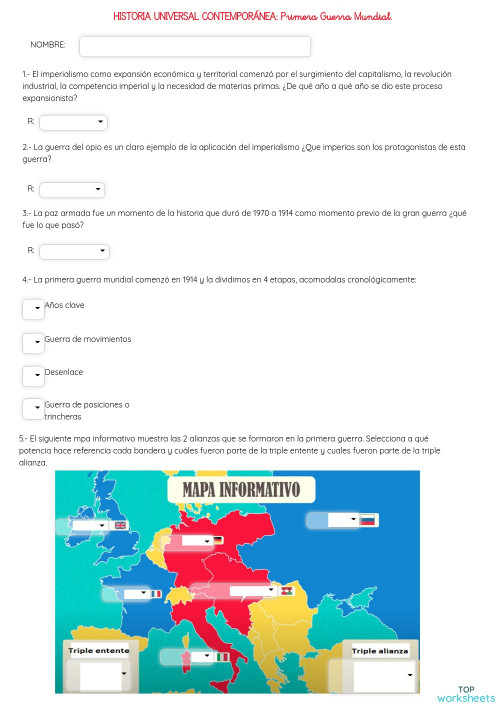 Primera guerra mundial. Interactive worksheet TopWorksheets