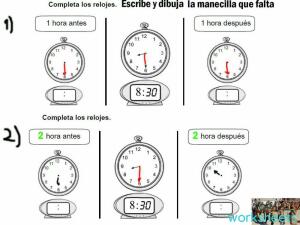 Completar la hora del reloj. Interactive worksheet | TopWorksheets